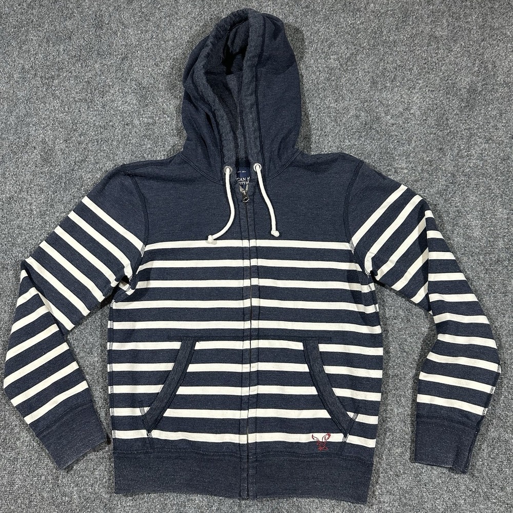 American Eagle Hoodie Men's Size Small Regular White Striped Casual Pullover